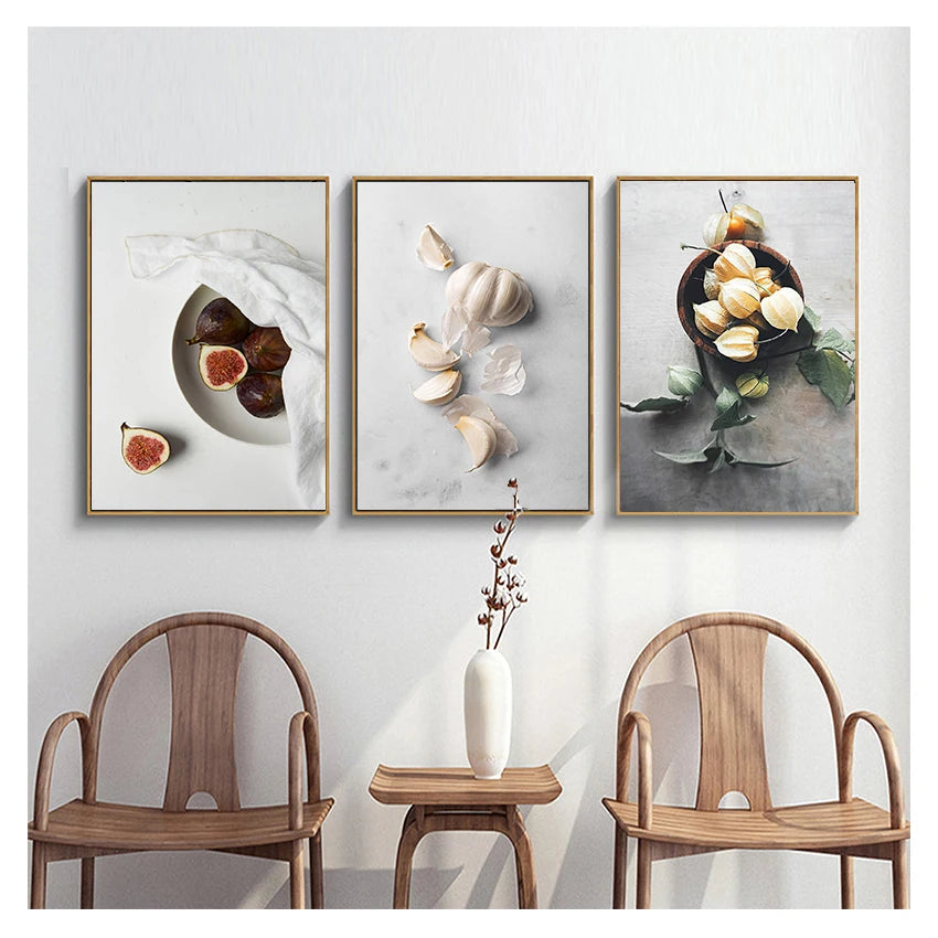 Fruit Kitchen Canvas Wall Art | Garlic Fig Cherries Print