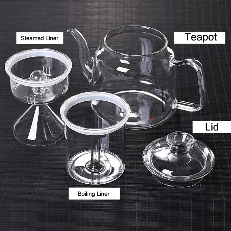 HMLOVE Heat Resistant Glass Teapot Steamed Boiling Kettle Tea Infuser