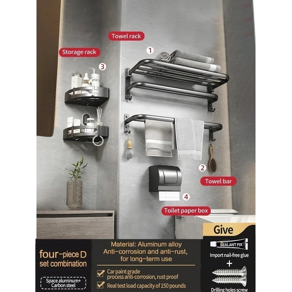 No-Drill Wall Mounted Bathroom Hardware Set | Towel Rack & Hook