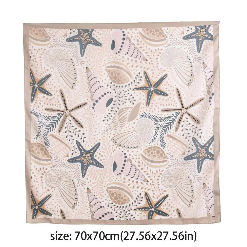 Y2K Starfish Shell Print Satin Square Scarf | 70x70cm Satin Square Scarf Peaceful Pleasures Health and Wellness