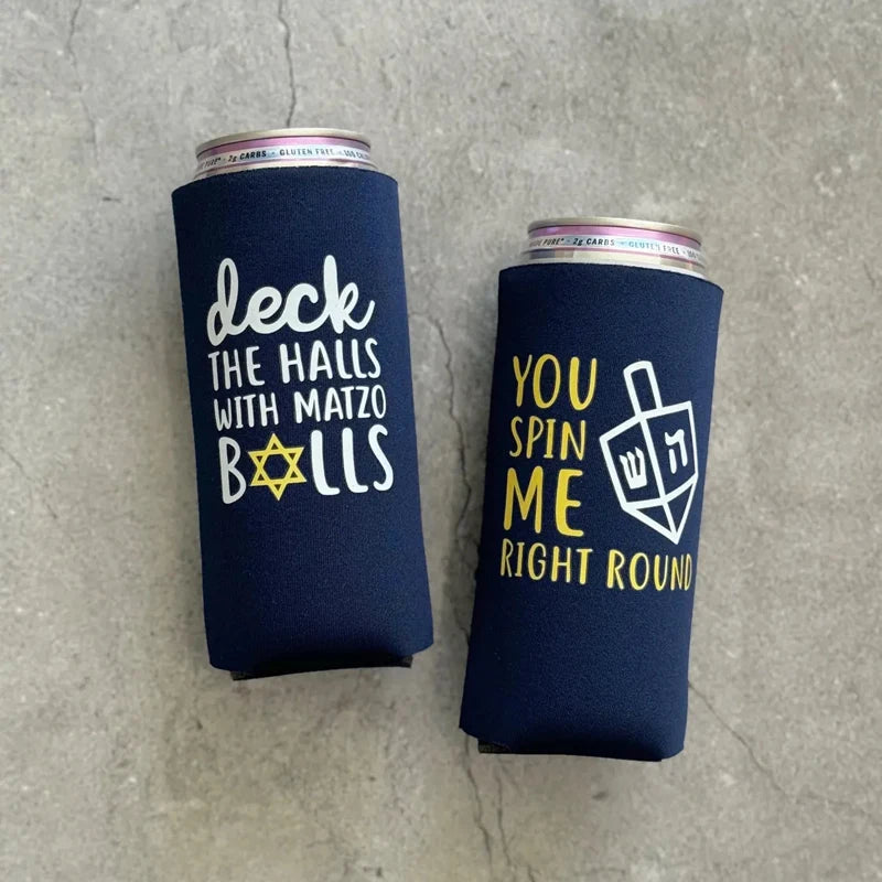 Set of 4 Hanukkah Slim Can Coolers – Chanukah Party Favors Can Cooler Set Peaceful Pleasures Health and Wellness