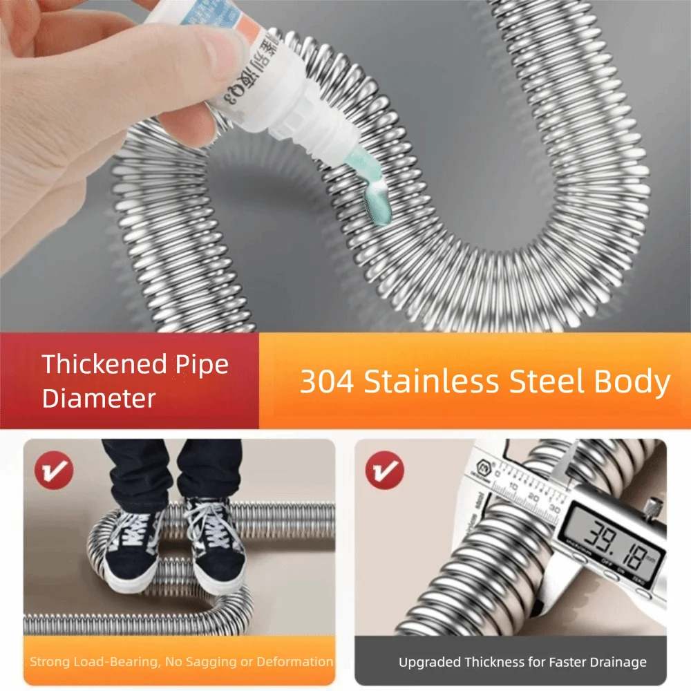Stainless Steel Sink Drain Pipe Set Easy Install Single/Double Bowl Sewer Replacement Pipe Space Saving Anti Clogging Peaceful Pleasures Health and Wellness