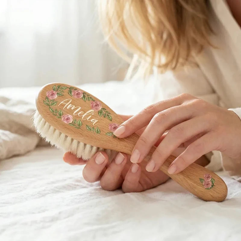 Personalised Wooden Baby Hairbrush | Custom Engraved Keepsake Baby Keepsake Hairbrush Peaceful Pleasures Health and Wellness