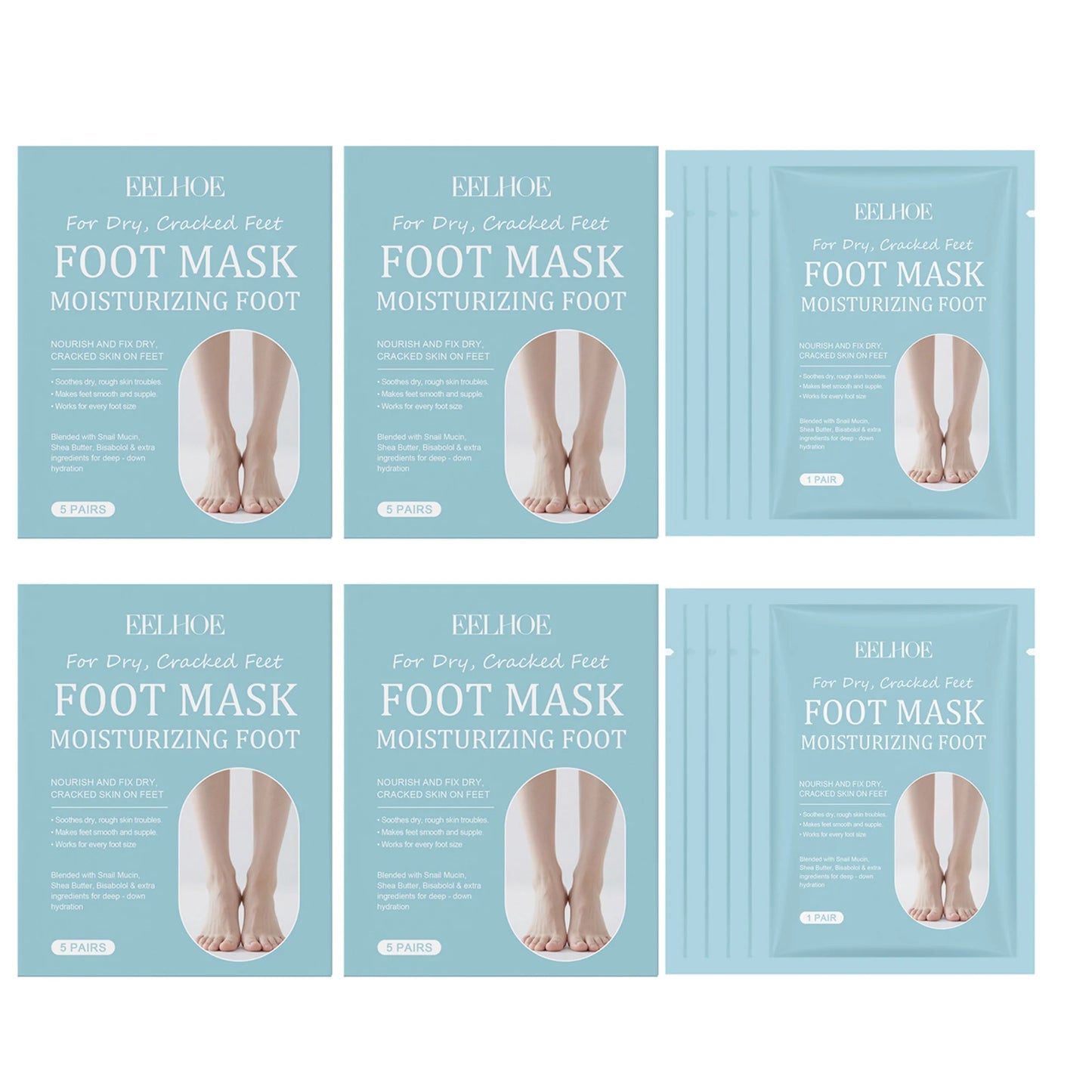 EELHOE Daily Foot Mask – Moisturizing & Exfoliating, 5 Pack Foot Mask Peaceful Pleasures Health and Wellness 20pcs Boxed