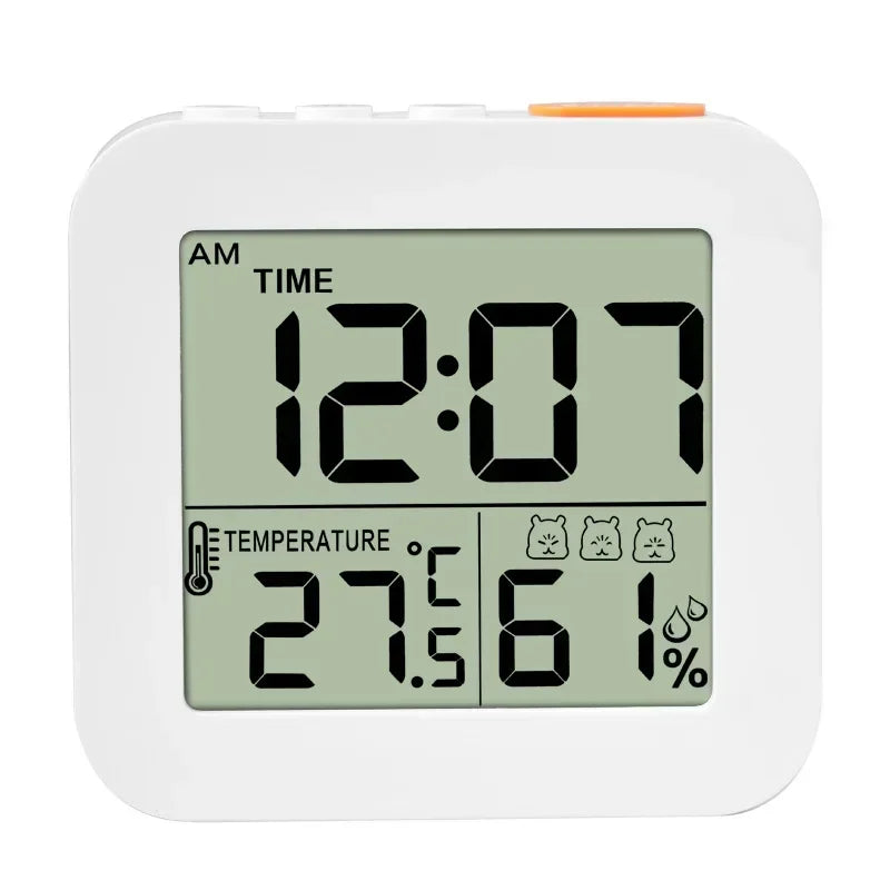 Modern LCD Digital Clock Living Room Alarm with Humidity Display Timer Snooze Mode Desk Clock Desk Decorating Bedroom Stuff Peaceful Pleasures Health and Wellness White