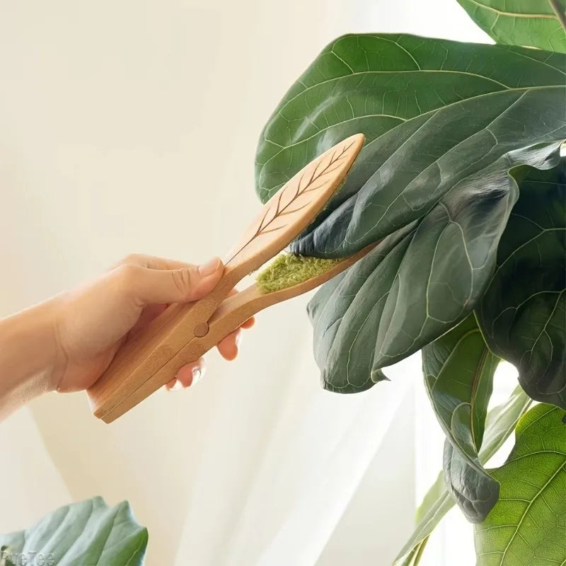 Bamboo Plant Leaf Cleaning Tongs | Houseplant Duster Brush