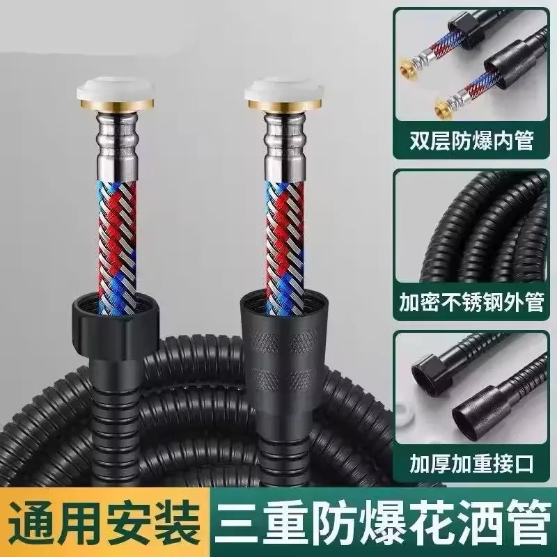 Black Stainless Steel Braided Flexible Shower Hose 1.5M 2M 3M
