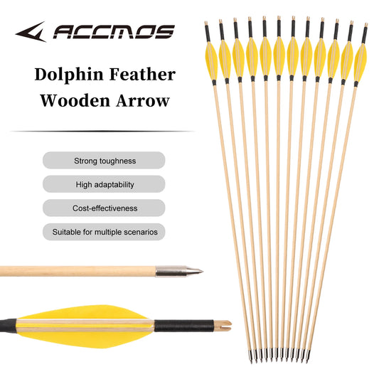 6 12 Wooden Arrows Recurve Bow Yellow Vanes Steel Tips Hunting Target Peaceful Pleasures Health and Wellness 24pcs