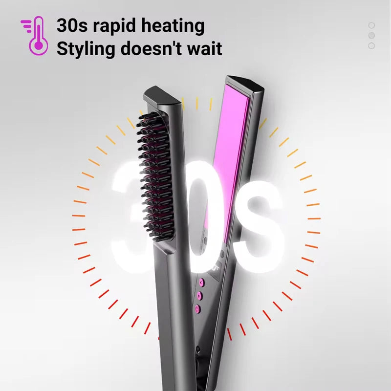 Double Negative Ion 3 in 1 Hair Straightener Straight Straightening Combo Curler Brush Fast Heating Hair Curling Irons Peaceful Pleasures Health and Wellness