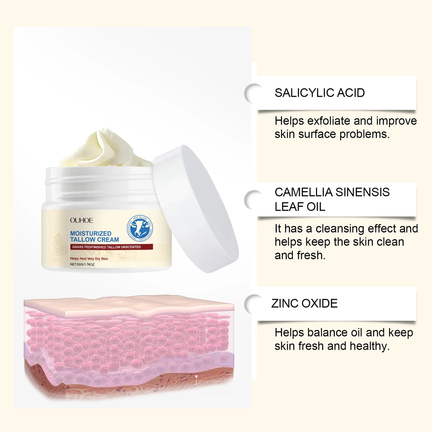 Tallow Moisturizing Face Cream – Hydration & Skin Repair 50g