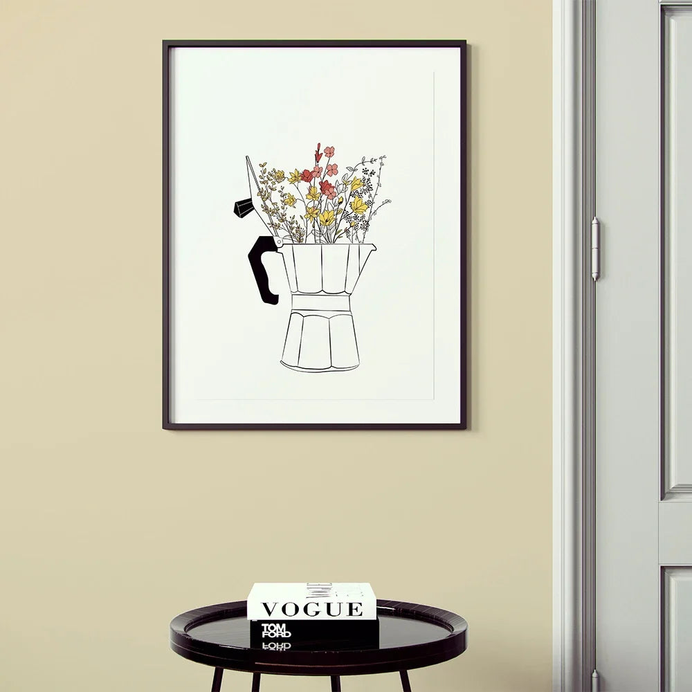Coffee Lover Canvas Wall Art | Nordic Floral Cup Print Poster Canvas Wall Art Peaceful Pleasures Health and Wellness