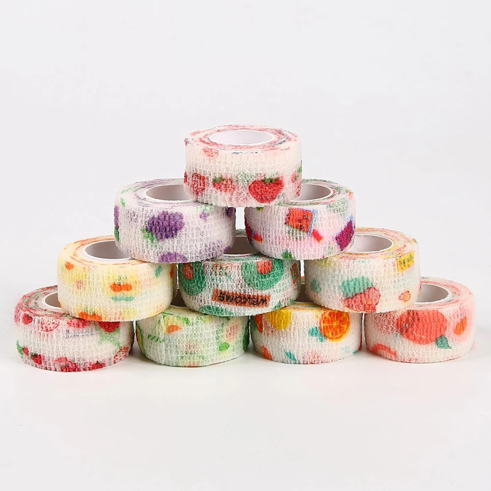 5Pcs/Set 2.5cm Colorful Wide Self Adhesive Bandage Breathable Cohesive Bandage Wrap Roll Elastic Self - Adherent Tape for Sports Peaceful Pleasures Health and Wellness Multi-Coloured-2M