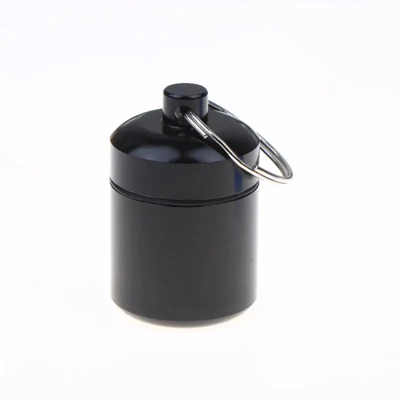 Aluminum Alloy Mini Pill Case Keychain Portable Waterproof Medicine Organizer for Hiking Travel Easy Carry Peaceful Pleasures Health and Wellness Black