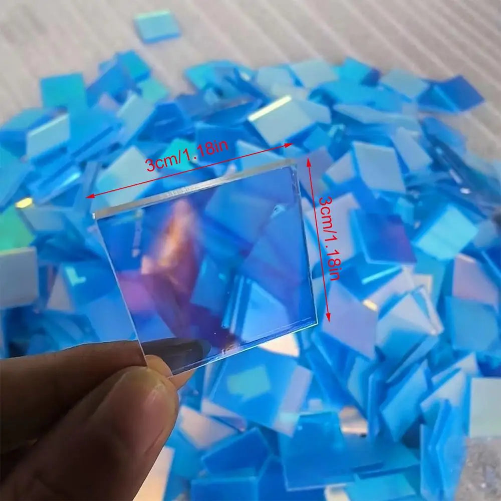 Rainbow Holographic Acrylic Squares 100Pcs | DIY Craft Tiles