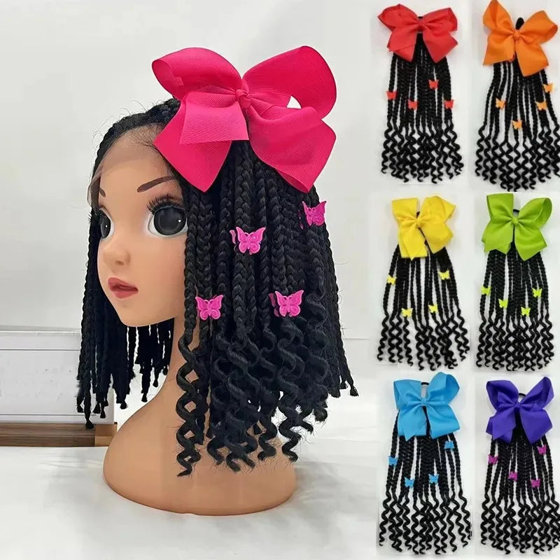 Kids Braided Ponytail with Beads and Bow Kids Hair Extension Ponytail with Curly End for Girls Black Girl Hair Accessories Peaceful Pleasures Health and Wellness