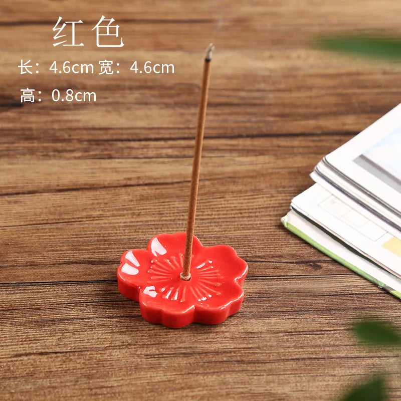 Ceramic Cherry Blossom Incense Holder Wax Melt Burner Holder Aromatherapy Office Teahouse Living Room Ornament Insence Burner Peaceful Pleasures Health and Wellness red