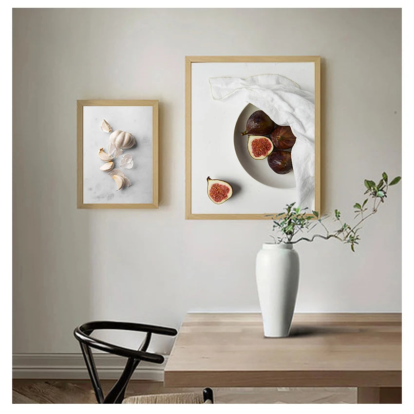 Fruit Kitchen Canvas Wall Art | Garlic Fig Cherries Print