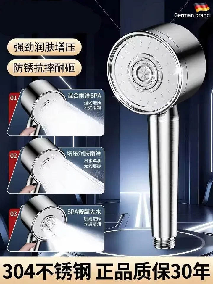 304 Stainless Steel Shower Head – 3 Modes & High Pressure
