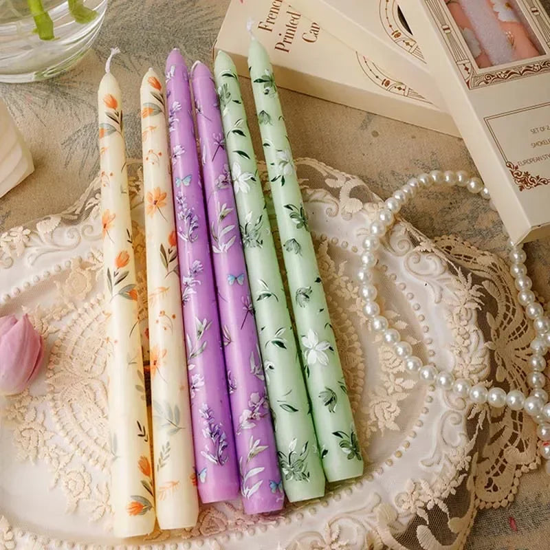 Printed Long Pole Candles European Romantic Candles Dinner Wedding Holiday Family Cross Border Smoke Free Candle Home Decorative Peaceful Pleasures Health and Wellness