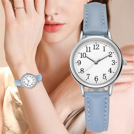 Japan Movement Women Quartz Fine Watch Easy To Read Arabic Numerals Simple-Dial Peaceful Pleasures Health and Wellness Sky Blue