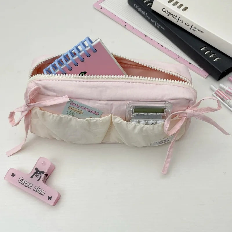 Small Fresh Cloud Toast Bow High Beauty Student Pen Case Multi Functional Large Capacity Storage Bag Peaceful Pleasures Health and Wellness