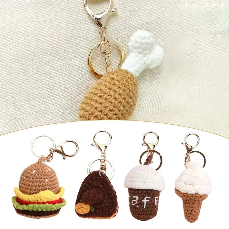 Handmade Knit Keychain Charms – Cute Burger & Ice Cream Pendant