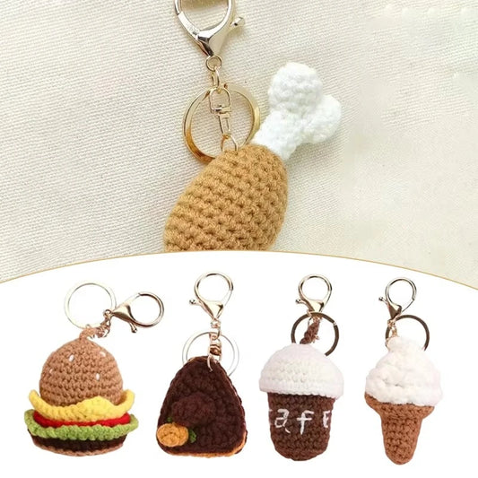 Handmade Knit Keychain Charms – Cute Burger & Ice Cream Pendant Knit Keychain Charm Peaceful Pleasures Health and Wellness