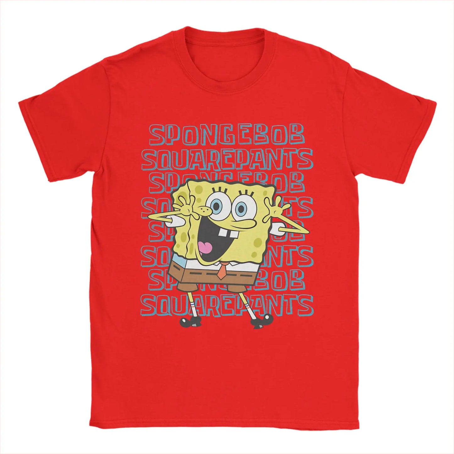 Fun S-Spongebobs T-Shirts Men Crew Neck Pure Cotton T Shirt Short Sleeve Tee Shirt Printed Clothing Peaceful Pleasures Health and Wellness Red XXL