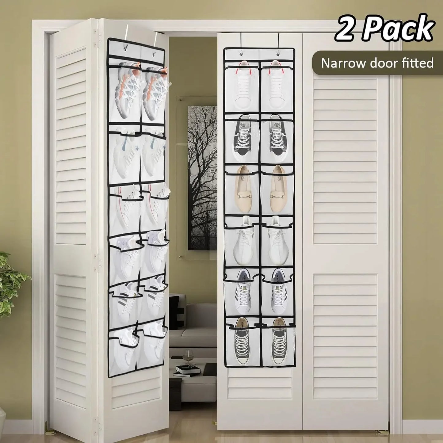 12-Pocket Over-Door Shoe Organizer for Shoes and Accessories, Durable Polyester Fabric Peaceful Pleasures Health and Wellness