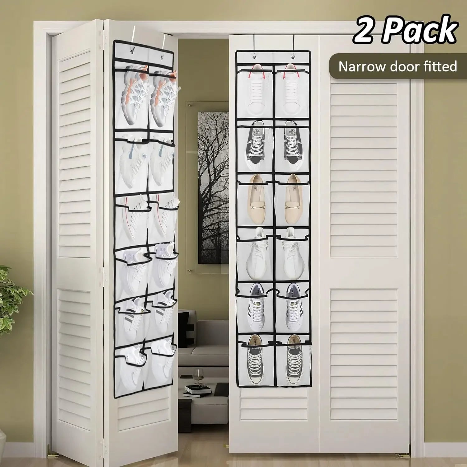 12-Pocket Over-Door Shoe Organizer for Shoes and Accessories, Durable Polyester Fabric Peaceful Pleasures Health and Wellness