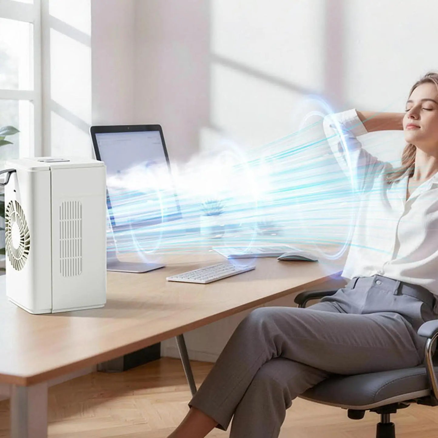 Misting Fan Rechargeable 2-Speed Time Display Quiet Cooling Portable Air Conditioners Desk Fan For Bedroom Living Room Kitchen Peaceful Pleasures Health and Wellness