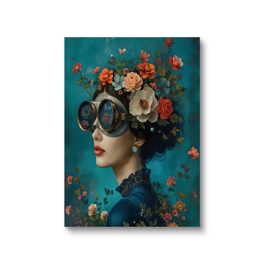 3pcs Nordic Boho Fashion Glasses Woman with Flowers Wall Art Canvas Painting Butterfly Girl Portrait Poster Prints Mural Picture Peaceful Pleasures Health and Wellness ZLH3129-C 30x45cm Unframed