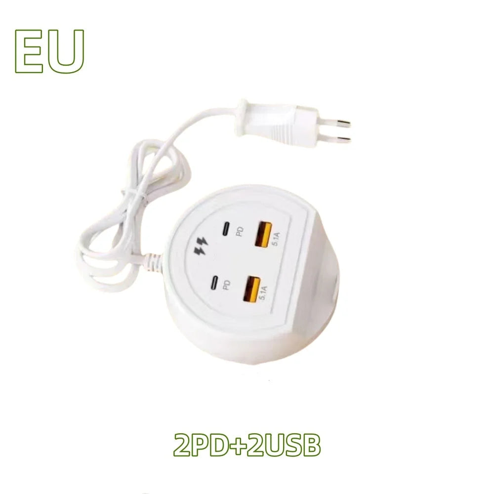 5-in-1 Power Strip with 4 Ports Phone Holder, EU/UK/US Universal Socket Multi-Device Fast Charging Station for iPhone 16 Samsung Peaceful Pleasures Health and Wellness 2U2C EU
