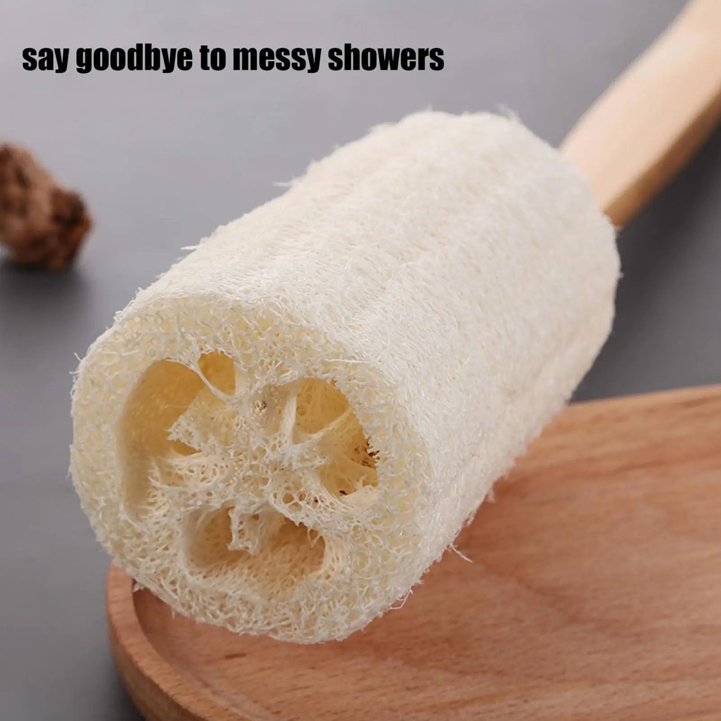 Loofah Back Brush with Long Wooden Handle – Body Scrubber