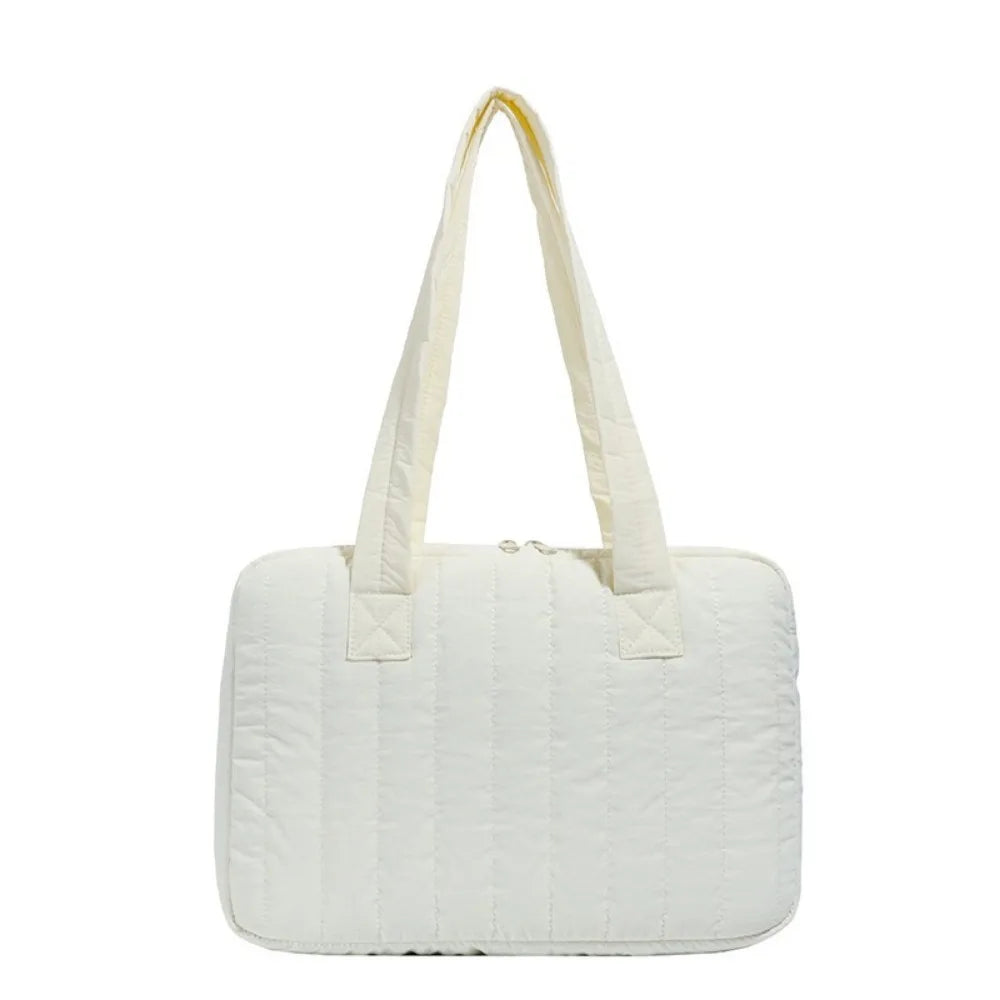 Multi-purpose Laptop Shoulder Bag Large Capacity Solid Color Laptop Handbag 14 Inch Zipper Closure Laptop Protective Bag Peaceful Pleasures Health and Wellness White
