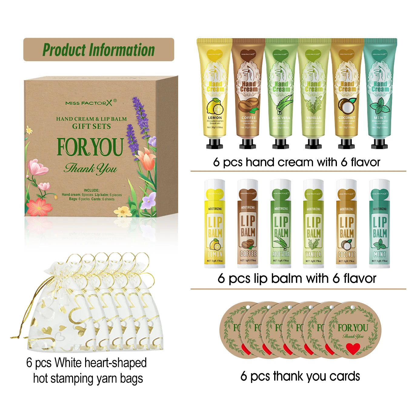 6 sets/box wedding companion gift set, hand cream set lip balm set, love thank you card and love gauze bag, party gift distribut Peaceful Pleasures Health and Wellness