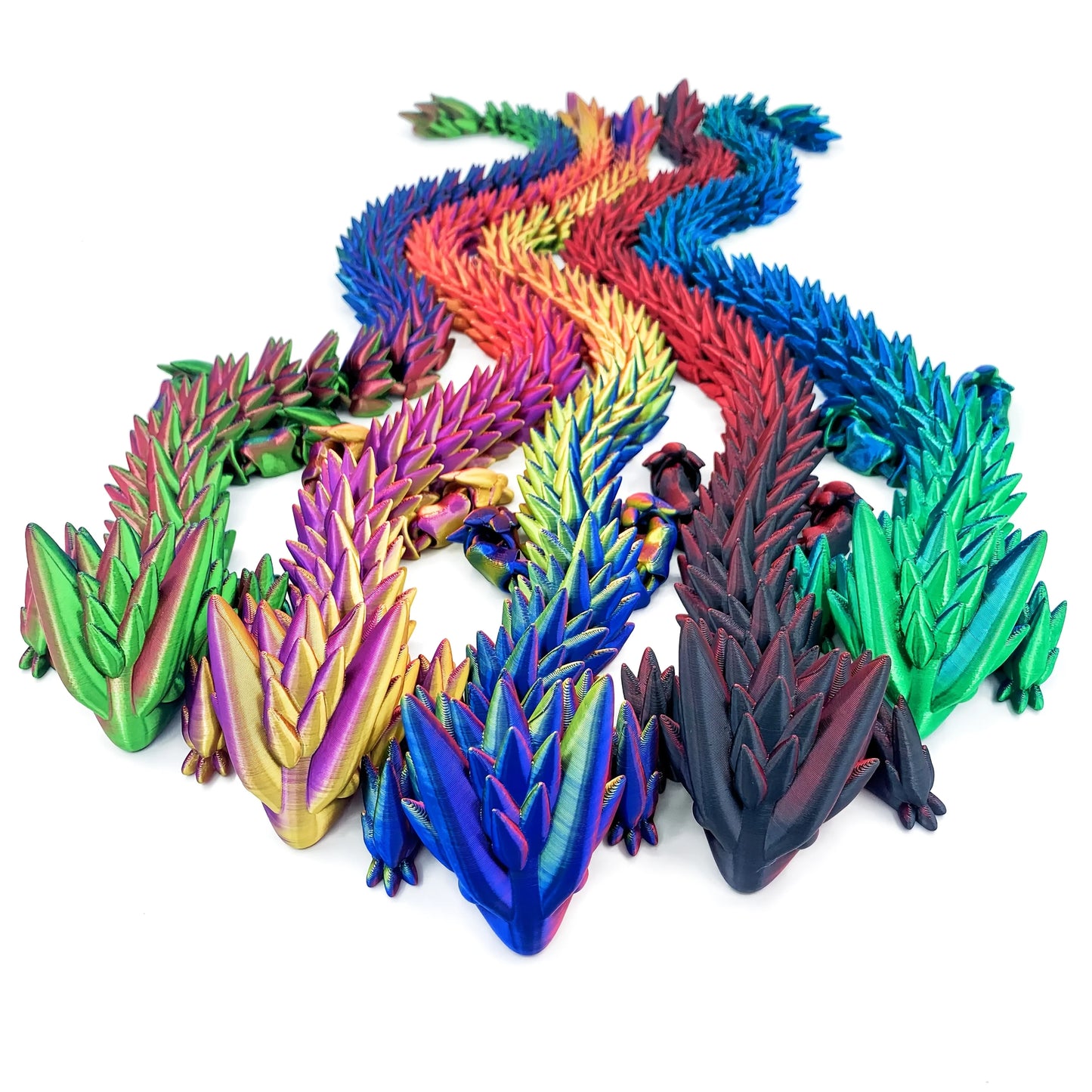 2-Piece Set with Random Color Gradient, Dragon King Design, 3D Printed Articulated Dragon, Luminous Version Available, Movable, Multi-Color Gradient Crystal Dragon, Creative Ornament for Office Display, Statue Decoration Peaceful Pleasures Health and Wellness