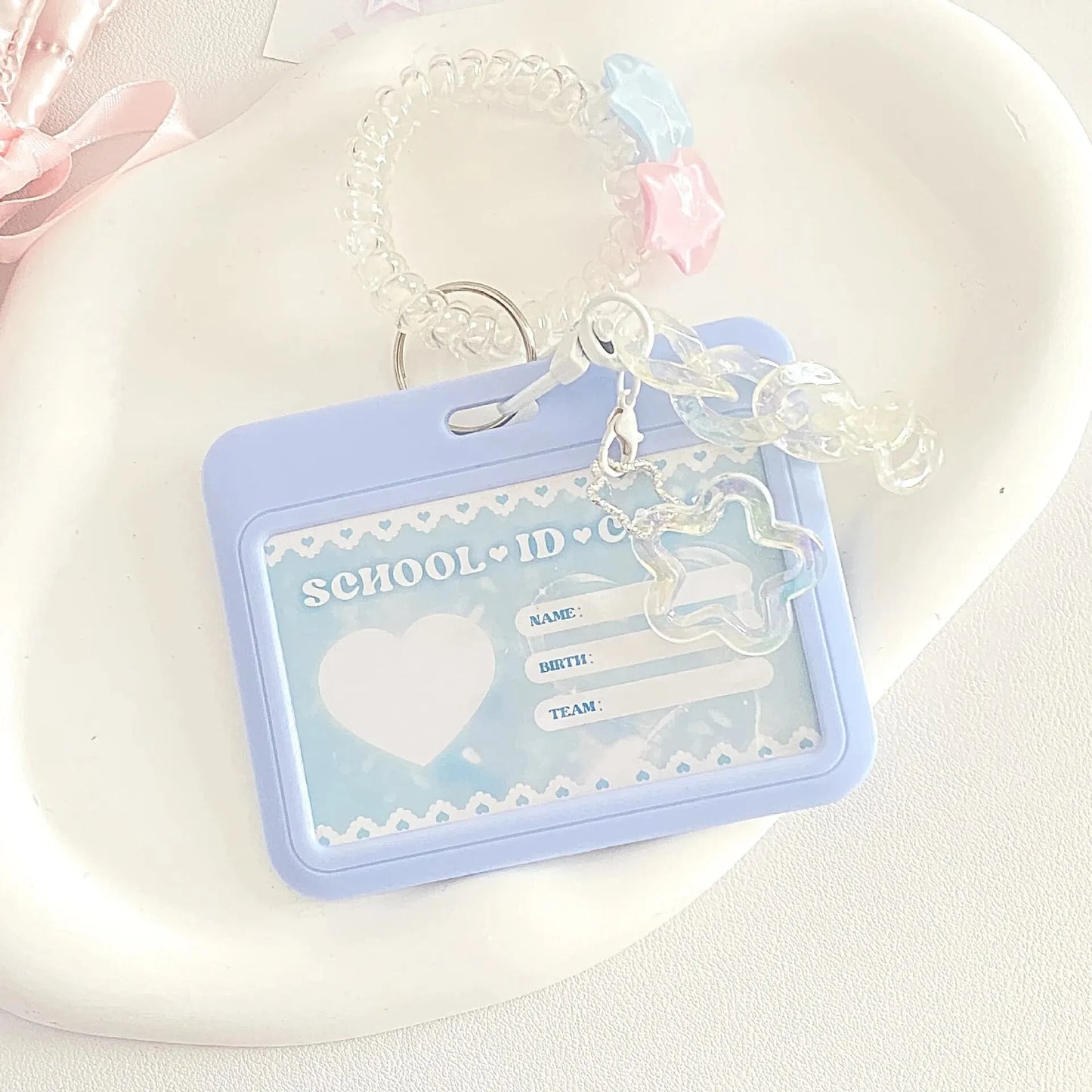 High-looking Glitter Powder Love Cloud Gradient Gu Card Keychain Bus
