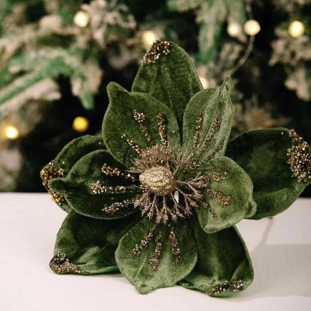 26cm Glitter Poinsettia Artificial Christmas Flower | DIY Decor
