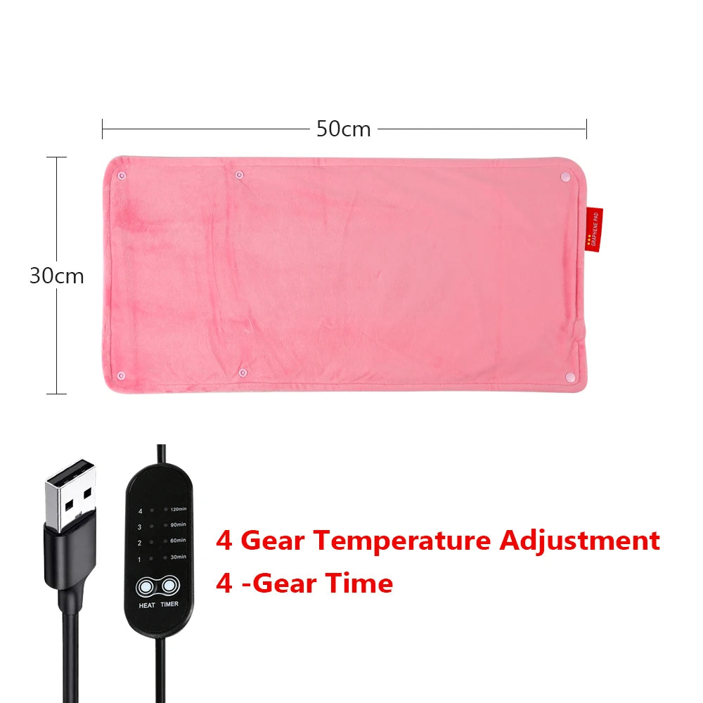 Graphene Electric Blanket Electric Heating Insulation Blanket Office Car Heated Chair Cushion 4-HotSpeed Timing USB Power Supply Peaceful Pleasures Health and Wellness Pink M