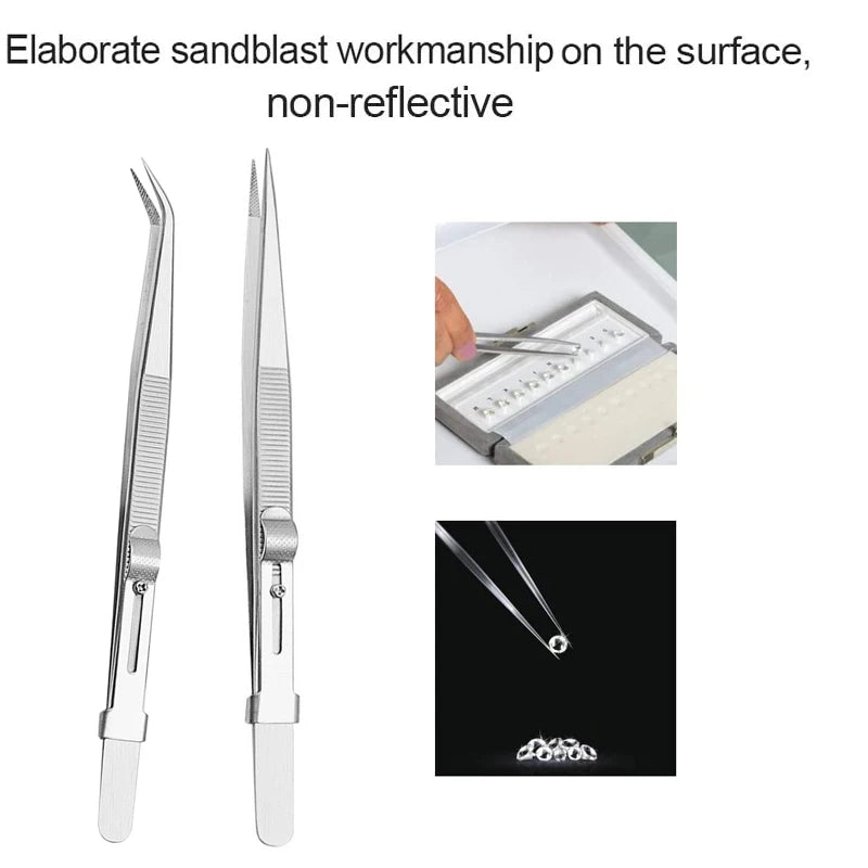 Stainless Steel Diamond Jewelry Tweezers Gemstone Pincette with Adjustable Antislip Lock Jewelry Tweezer Hand Tools Peaceful Pleasures Health and Wellness