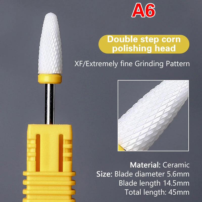 Ceramic Milling Cutter Nail Drill Bit Electric Manicure Pedicure Mill Bits Machine Files Nail Art Tools Equipment Peaceful Pleasures Health and Wellness A6
