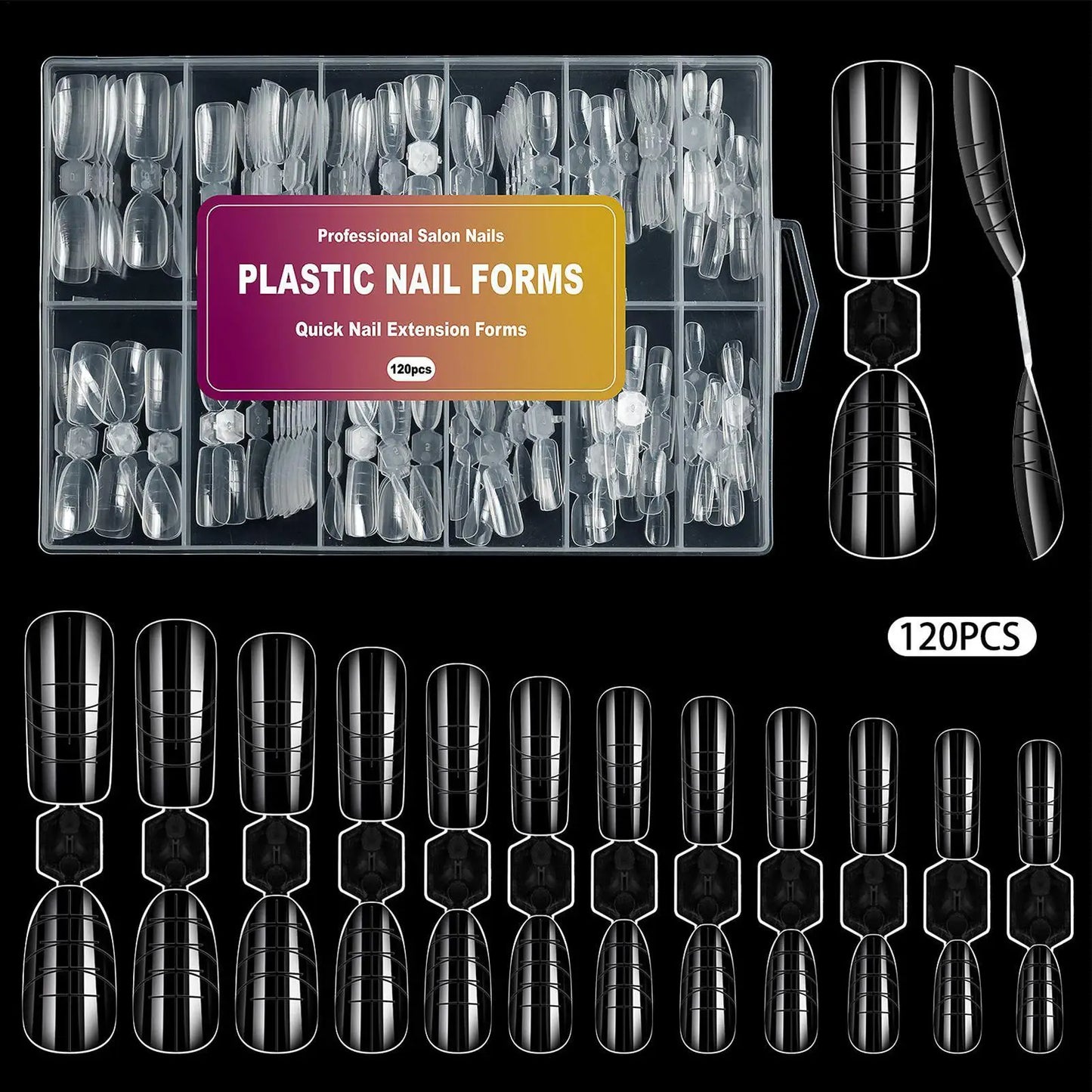 120pcs Reusable Nail Extension Forms | 12 Sizes Builder Molds
