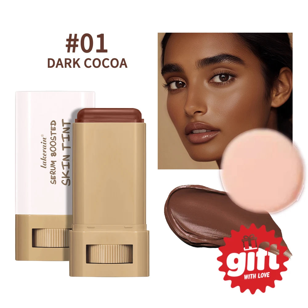 Waterproof Skin Tint Stick With Puff Nourishing Solid Tinted Serum Foundation Face Tint Balm Concealer Contour Stick Multi-use Peaceful Pleasures Health and Wellness Color 1With Puff
