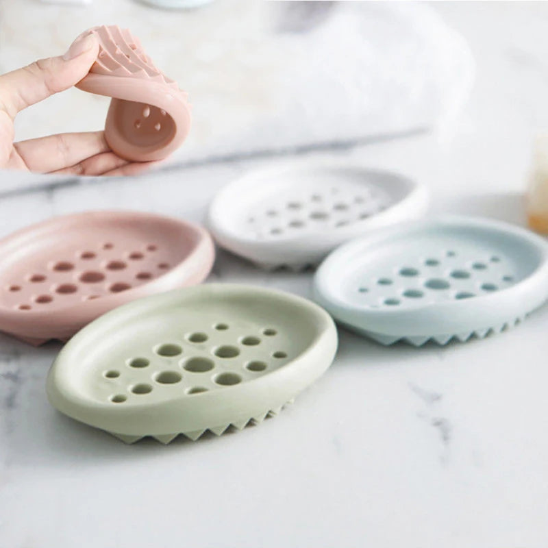 Silicone Soap Drain Box Filter Tray for Bathroom Kitchen Waterproof Soap Holder with Laundry Brush Practical Household Supplies Peaceful Pleasures Health and Wellness