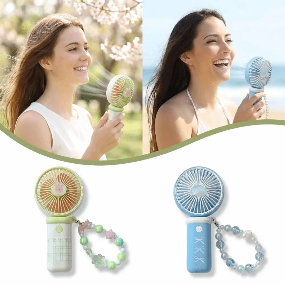 3-Speed USB Rechargeable Handheld Mini Fan with Bead Chain