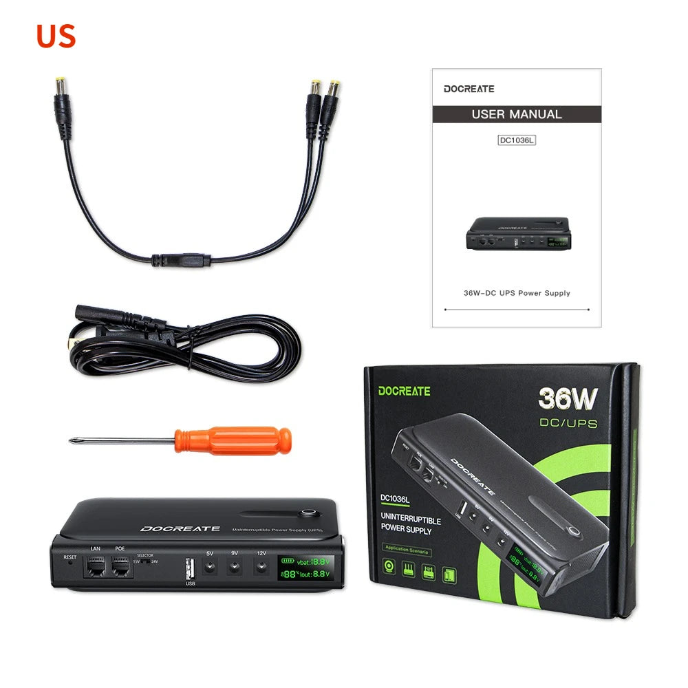 Protable 36W DC UPS Backup Power Supply For Router CCTV Modem 5V/9V/12V Output NO Battery EU/US Plug Uninterrupted Switching Peaceful Pleasures Health and Wellness US