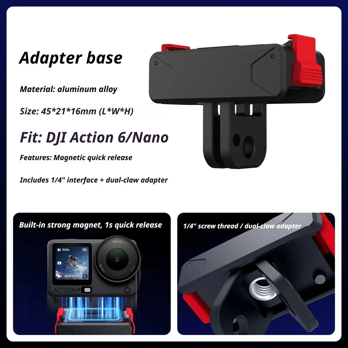 DJI Osmo Nano & Action 6 Magnetic Two-Claw Quick Release Mount