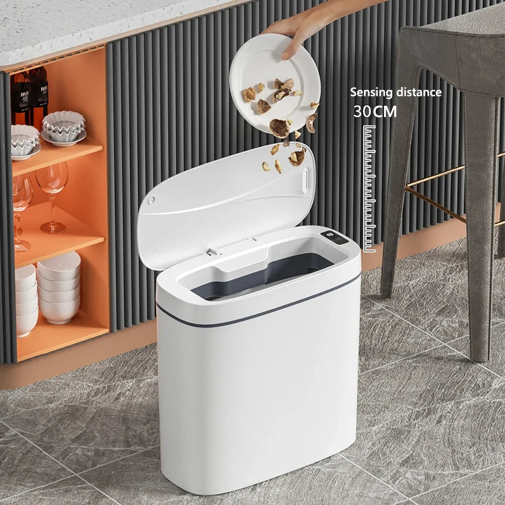 14L Smart Sensor Trash Can with Lid for Kitchen Toilet Bathroom Bins Waterproof Automatic Trash Can Quiet Touchless Wastebasket Peaceful Pleasures Health and Wellness