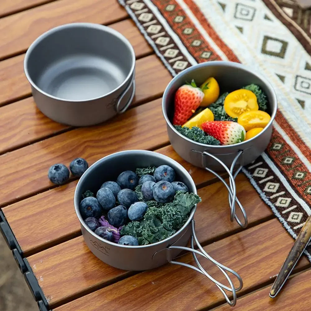 Titanium Camping Cookware Set Ultralight Pot Pan Bowl with Handle for Backpacking Hiking Outdoor Picnic Cooking Utensils Peaceful Pleasures Health and Wellness